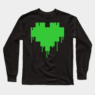 Green Dripping Pixel Heart Long Sleeve T-Shirt
